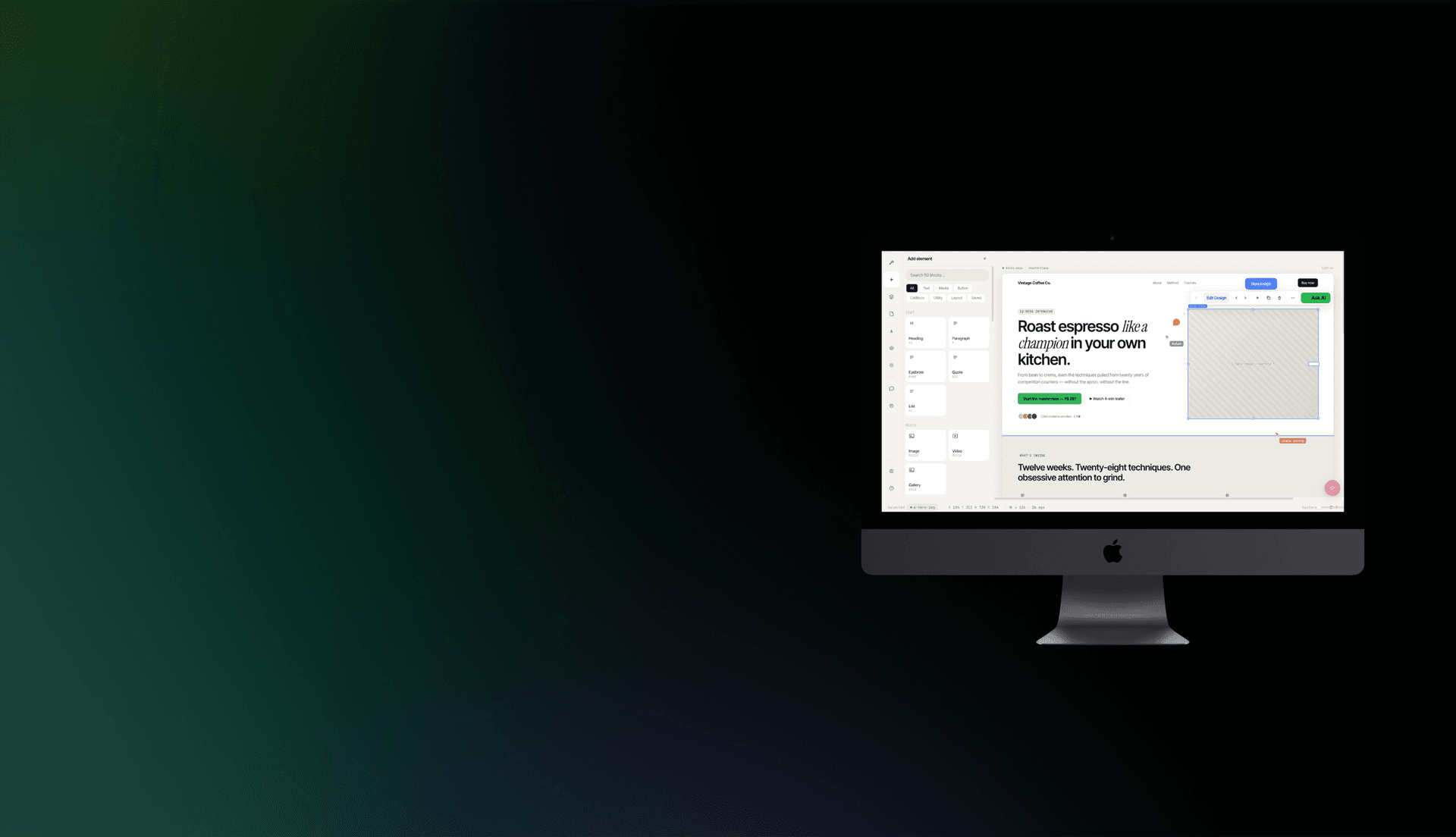 AtomicBuilder drag-and-drop website builder hero background