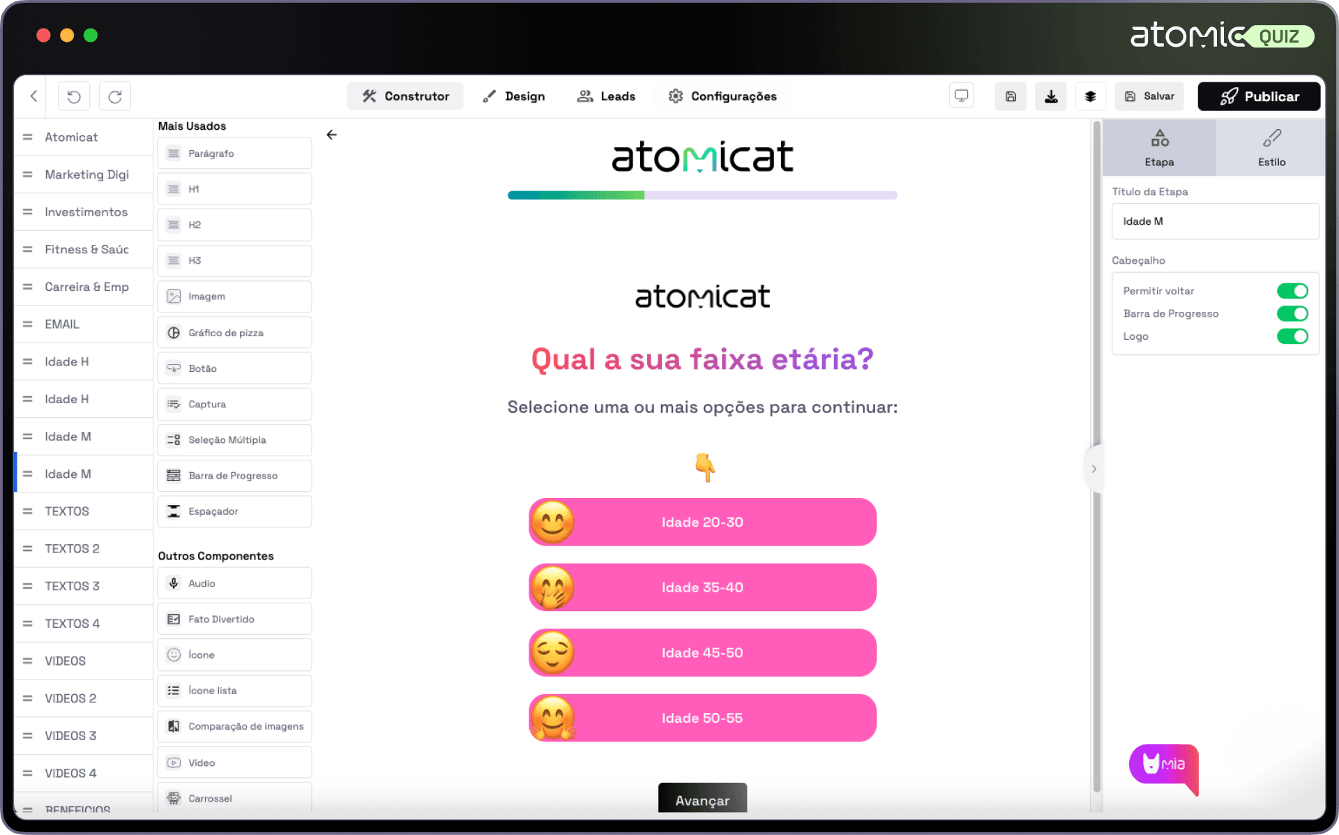 AtomicQuiz funnel-optimized quiz builder interface