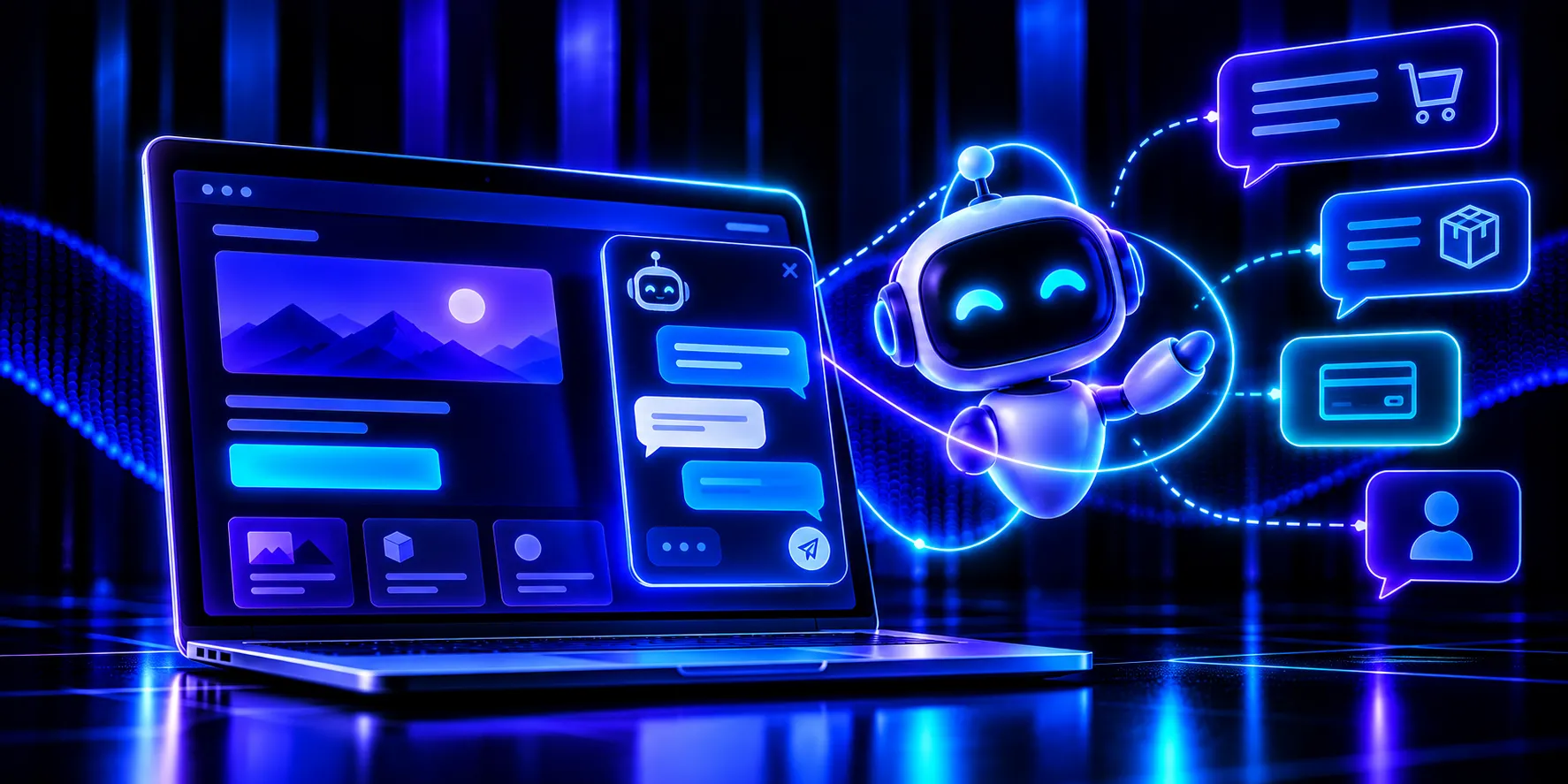 AI chatbot icon on a landing page helping a visitor choose a plan