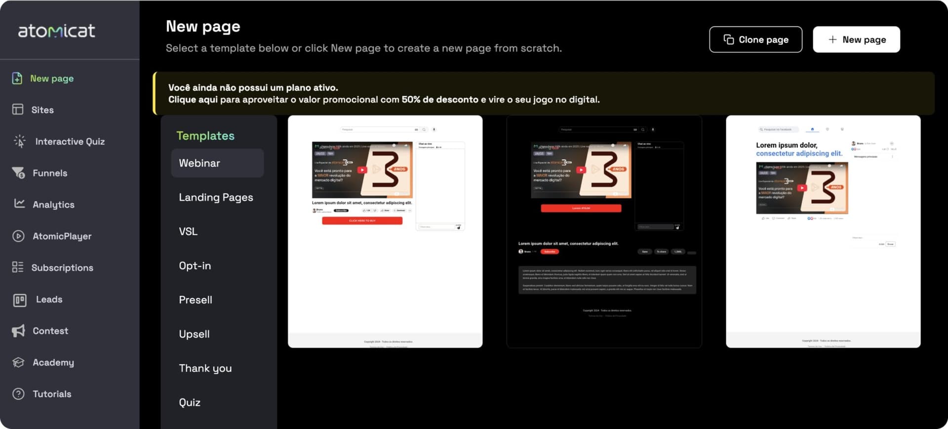 AtomicPlayer video sales page demo with play controls and conversion-focused layout